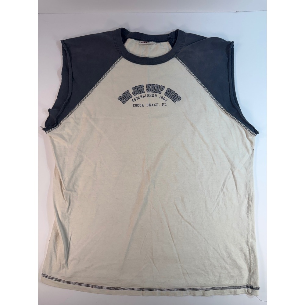 Ron Jon Surf Shop Cocoa Beach FL Sleeveless Raglan Shirt Cream Grey Mens XL
